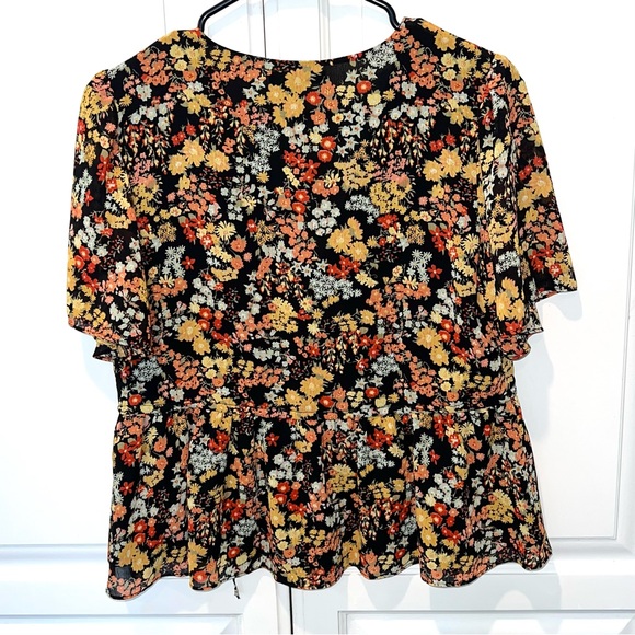 Madewell Floral Peplum Top XS Black Boho Wrap Tie Waist Anthropologie - Picture 7 of 8